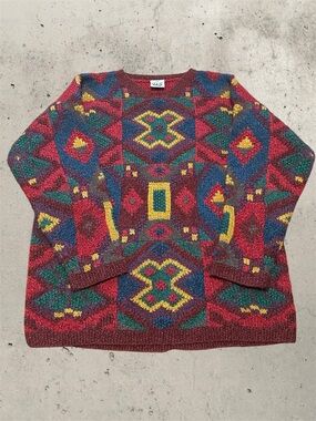 Oui Vintage Geometric Textured Soft Knit Sweater - Size Medium